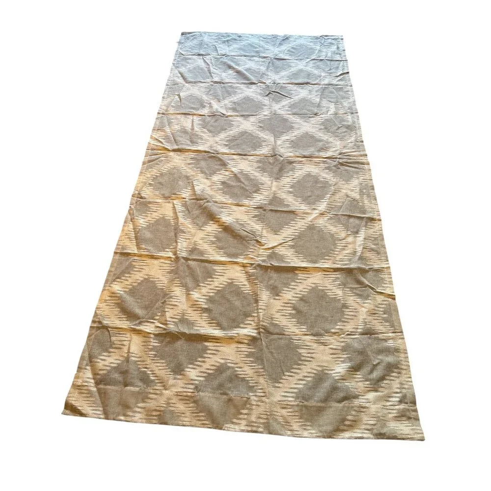 West Elm Sheer Curtain Panel 48x108 Beige White Abstract Diamond Long